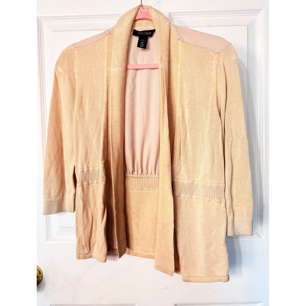 White House Black Market Metallic Gold Open Front Cardigan Mixed Media Size M